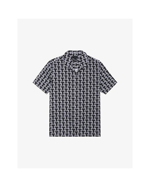 Ted Baker Black Geometric-print Short-sleeve Woven-blend Shirt for men