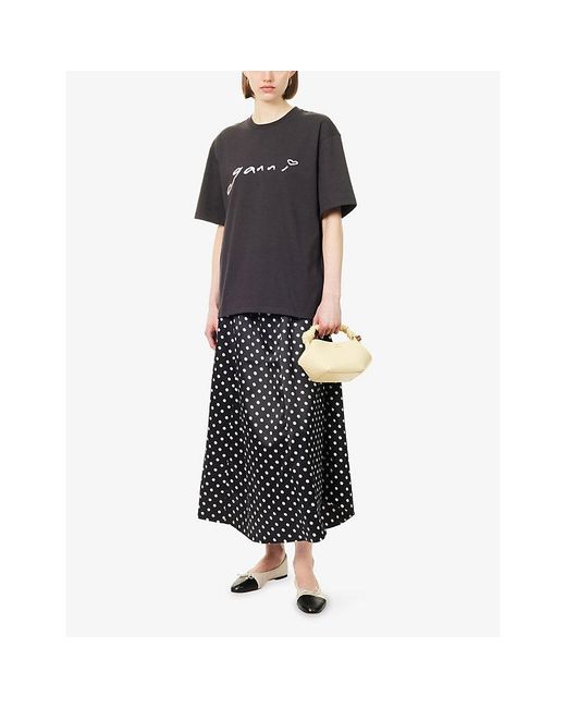 Ganni Blue Logo-Embroidered Relaxed-Fit Cotton T-Shirt