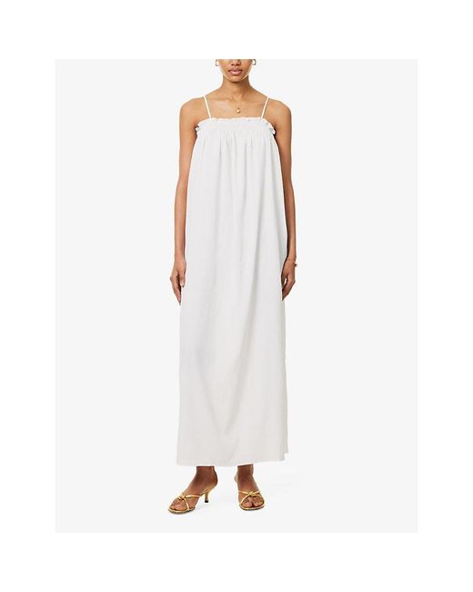 Pretty Lavish White Ada Shirred Stretch-woven Maxi Dress