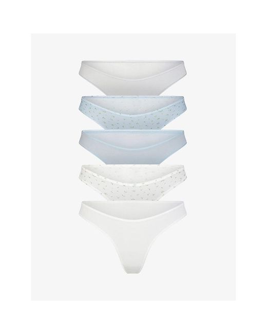Skims Blue Low-rise Pack Of Five Stretch-woven Thong