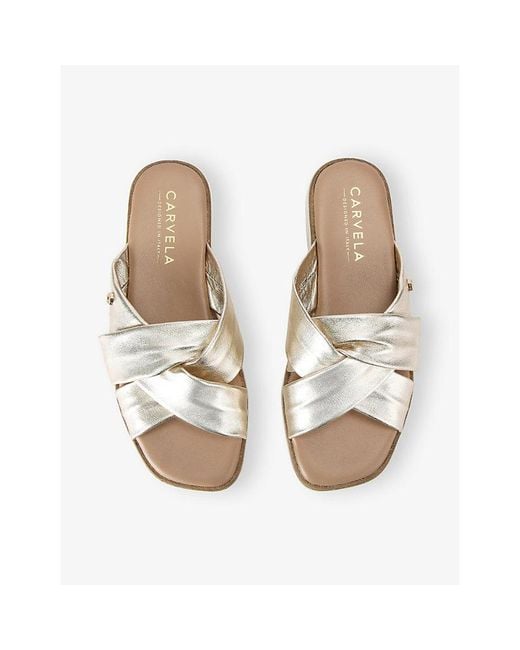 Carvela Kurt Geiger Natural Vita Cross-Strap Leather Sandals