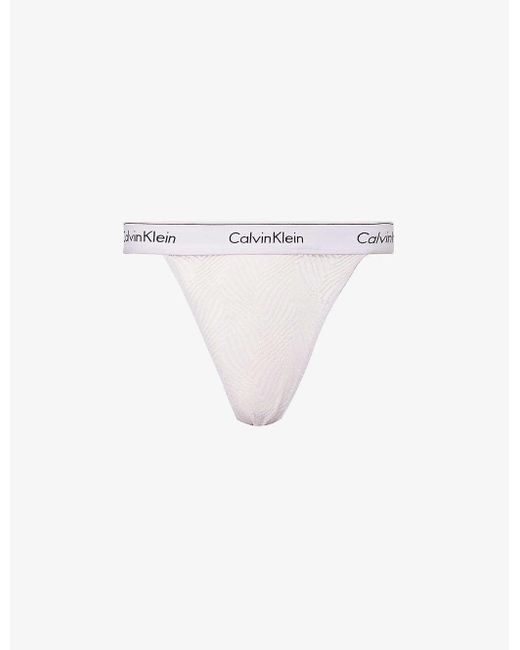 Calvin Klein White Modern Branded-waistband Mid-rise Stretch-lace Thong