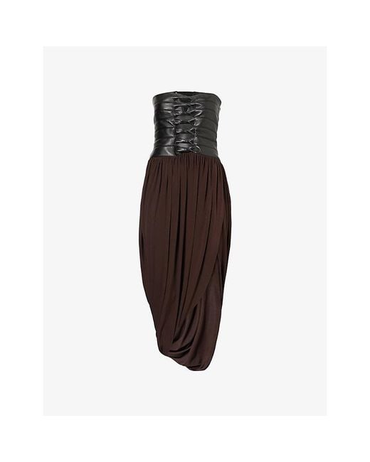 Alaïa Red Bustier Draped Jersey Midi Dress