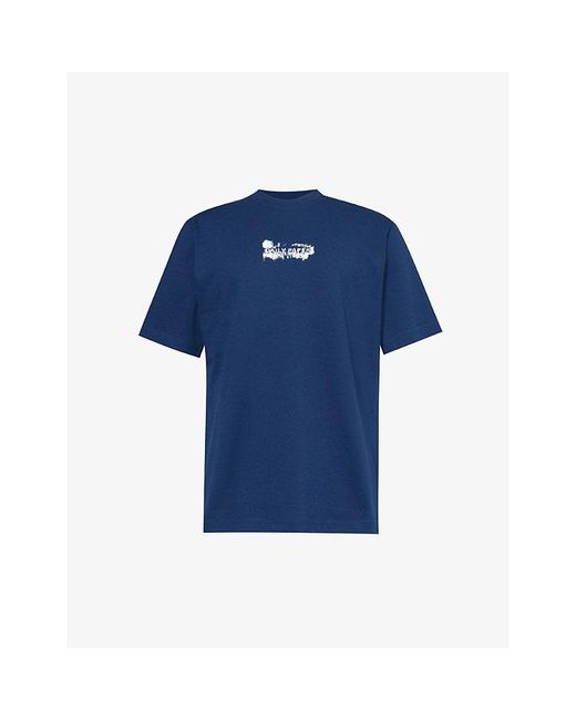 Daily Paper Blue Scratch Logo-pattern Cotton-jersey T-shirt for men