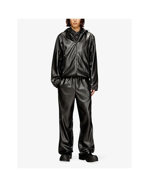 DIESEL Black J-Hives Hooded Coated Faux-Leather Windbreaker Jacket for men