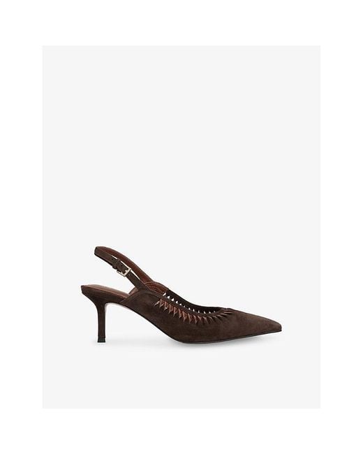 Reiss Brown Cecily Twist-Detail Slingback Suede Court Shoes