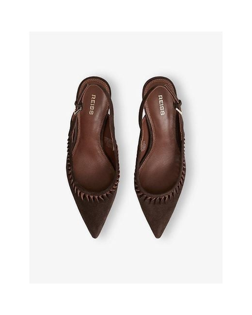 Reiss Brown Cecily Twist-Detail Slingback Suede Court Shoes