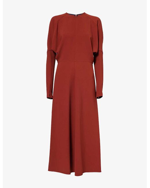 Victoria Beckham Red Dolman-sleeve Woven Midi Dress