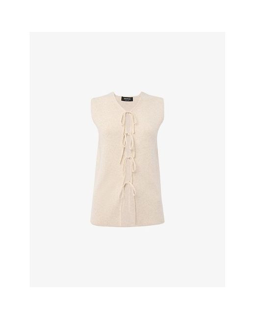 Whistles Natural Tie-Front Sleeveless Stretch-Knit Tank Top