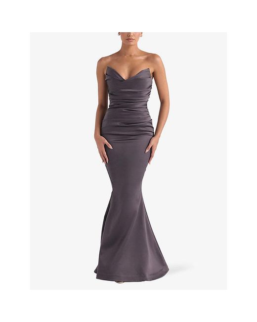 House Of Cb Black Fleur Sweetheart-Neckline Fishtail-Hem Woven Maxi Dress