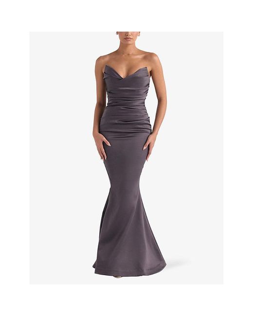 House Of Cb Black Fleur Sweetheart-Neckline Fishtail-Hem Woven Maxi Dress