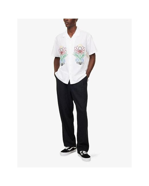 Obey White Perry Embroidered Cotton And Linen-Blend Shirt for men