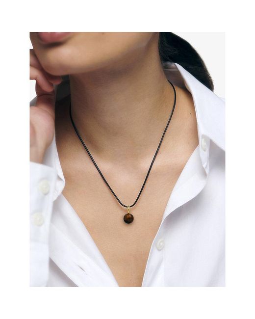 Monica Vinader Metallic Round 18Ct Vermeil And Tiger's Eye Gemstone Pendant Cord Necklace