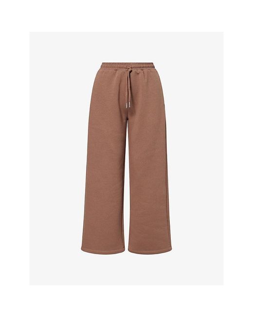 BO+TEE Brown Brand-Embroidery Wide-Leg Cotton-Blend Jogging Bottoms