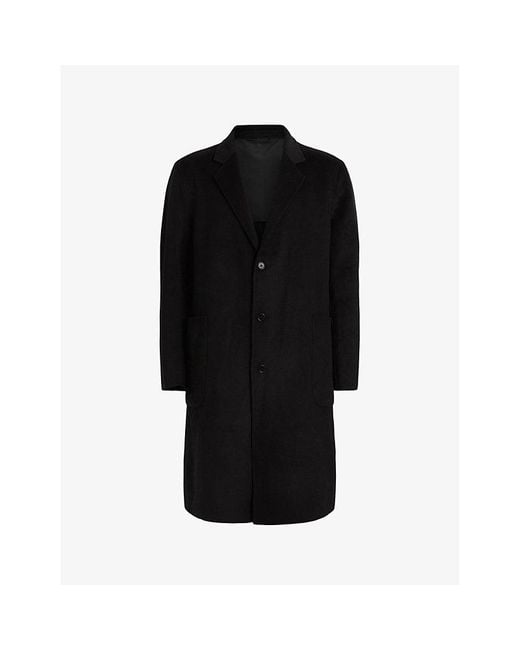 AllSaints Black Stano Oversized-fit Wool Coat for men