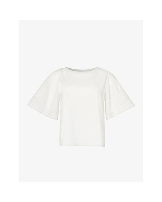 Weekend by Maxmara White Livorno Embroidered-sleeve Cotton-jersey T-shirt