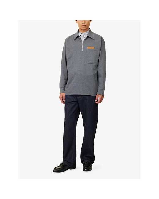 Bottega Veneta Gray Melange Long-Sleeve Cotton Polo Top for men