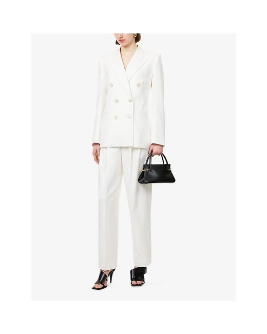 Givenchy White Double-Pleat Straight-Leg Wool-Blend Trousers
