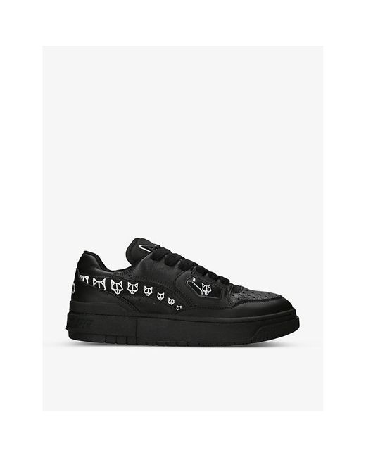 Naked Wolfe Black Nw-00 Wolf Patch-embroidered Leather Low-top Trainers for men