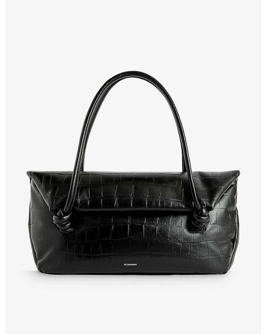 Jil Sander Black Knot Croc-texture Leather Shoulder Bag