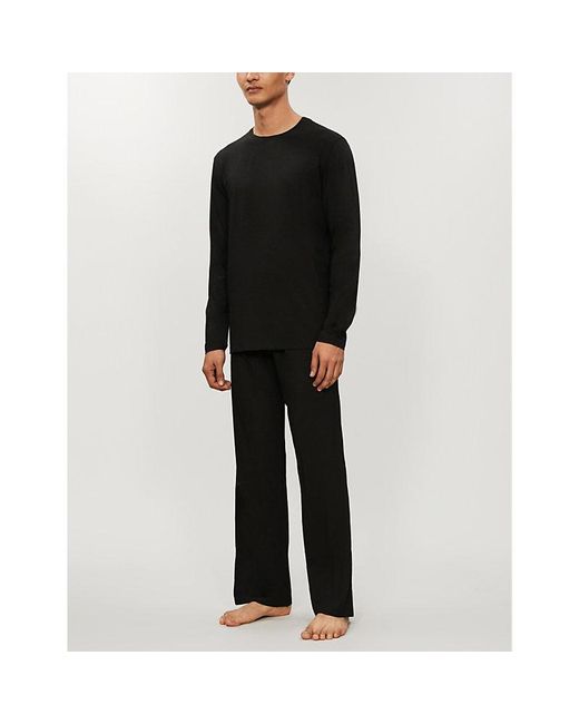 Derek Rose Black Basel Stretch-Modal Trousers for men