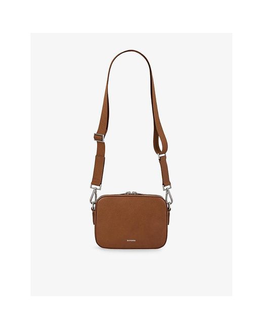 Sandro Brown Logo-Embossed Leather Shoulder Bag for men