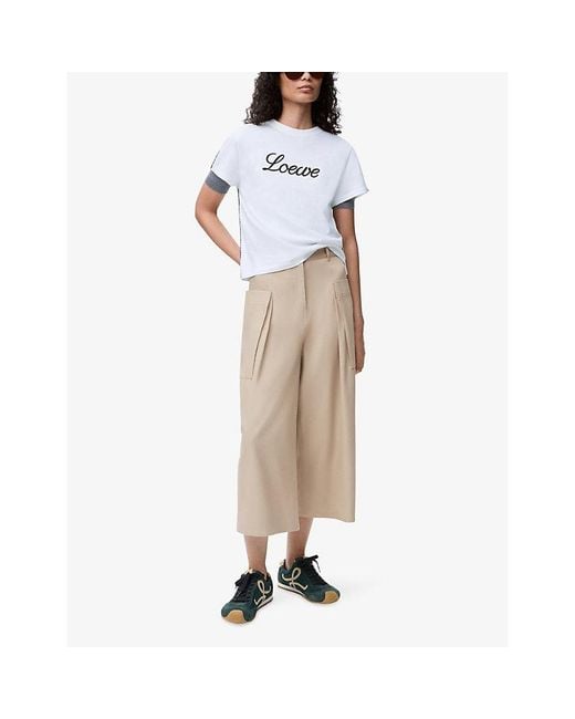 Loewe Natural Cropped Wide-Leg Silk -Cotton Blend Trousers