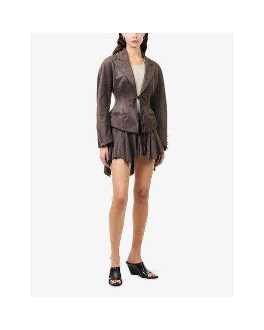 Oude Waag Brown Asymmetric-Hem Faux-Suede Skort