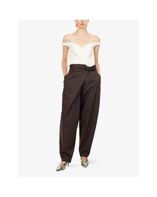 RÓHE Frames Brown Sarong Knot Wool Trousers