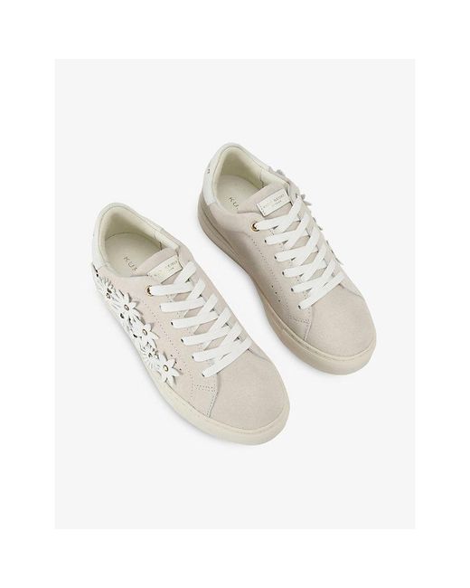 Kurt Geiger White Laney Flower Suede Low-Top Trainers