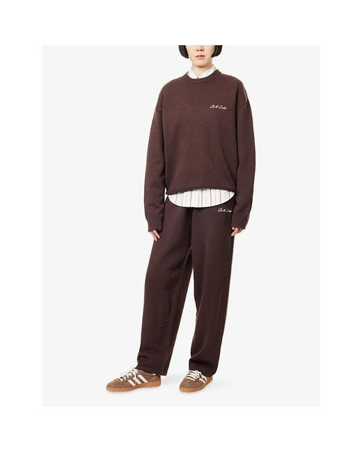 Ru & Rocka Brown Logo-Embroidered Round-Neck Knitted Jumper