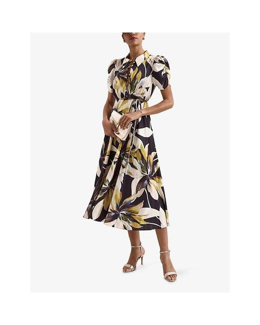 Phase Eight Metallic Bella Floral-Print Midi Shirt Dress