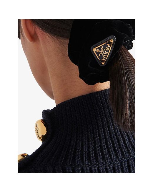 Prada Black Logo-Plaque Velvet Scrunchie