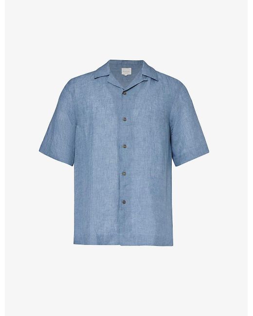 Paul Smith Blue Camp-collar Short-sleeved Linen Shirt for men