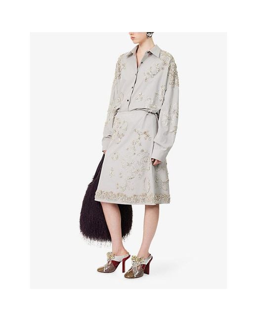 Dries Van Noten Gray Salgas Jewel-Embellished Cotton Midi Skirt