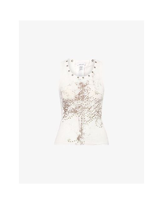 Jaded London White Graphic-Pattern Lace-Panel Cotton-Blend Top
