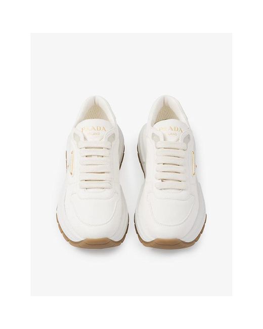 Prada White Brand-plaque Leather Low-top Trainers