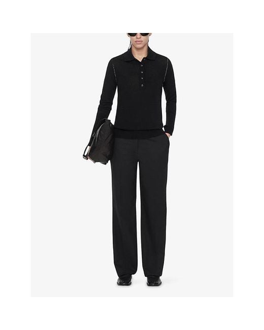 AllSaints Black Martel Long-Sleeve Wool Polo