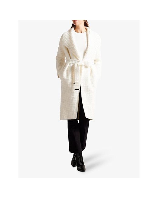 Ted Baker White Maxence Wrap-front Textured Knitted Coat X