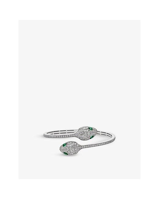 BVLGARI White Serpenti 18Ct- And 1.72Ct Brilliant-Cut Diamond Bangle Bracelet