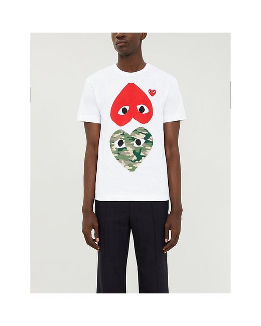 COMME DES GARÇONS PLAY White Heart-print Cotton-jersey T-shirt for men