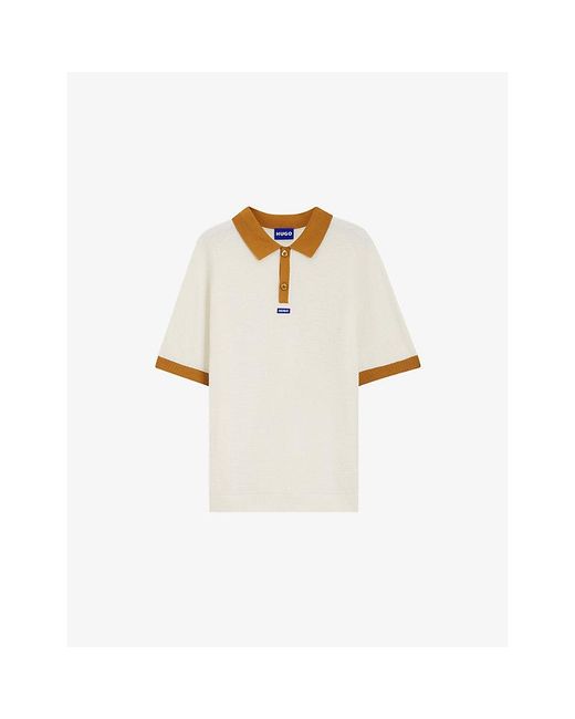 HUGO White Branded Short-Sleeved Cotton-Knit Polo Shirt for men