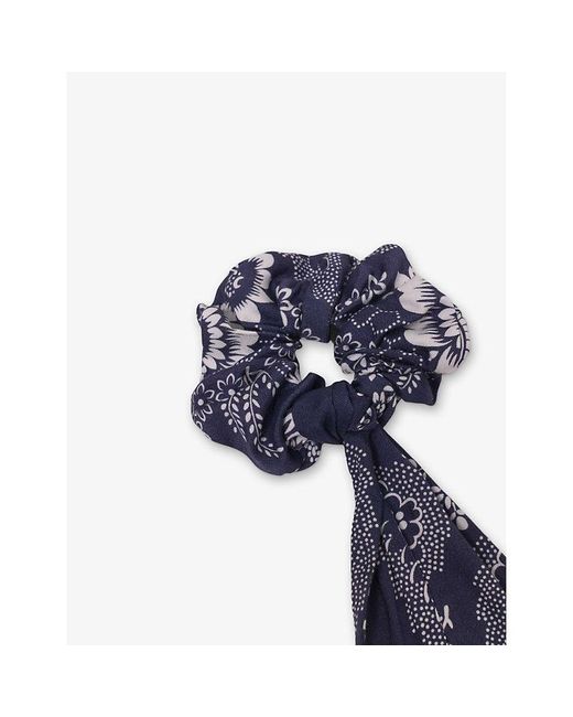 Maje Blue Bandana-Print Scarf-Detail Woven Hair Scrunchie