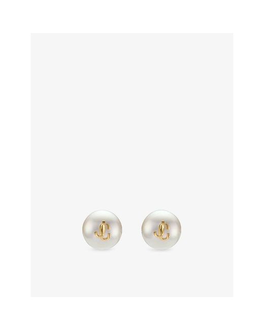 Jimmy Choo White Jc Maxi Pearl Brass Stud Earrings
