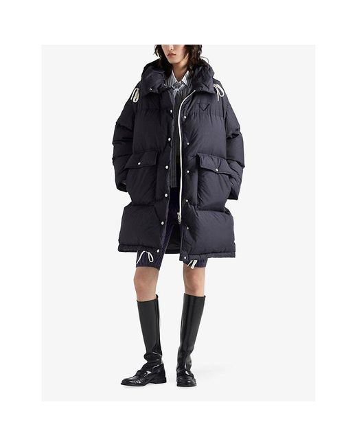 Prada Blue Oversized Hooded Shell-Down Parka Coat