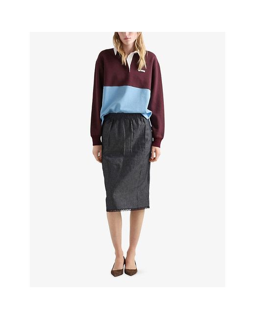 Prada Red Long-Sleeve Cotton-Fleece Cotton Polo Shirt