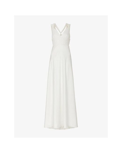 Whistles White Nicole V-Neck Silk-Blend Maxi Wedding Dress