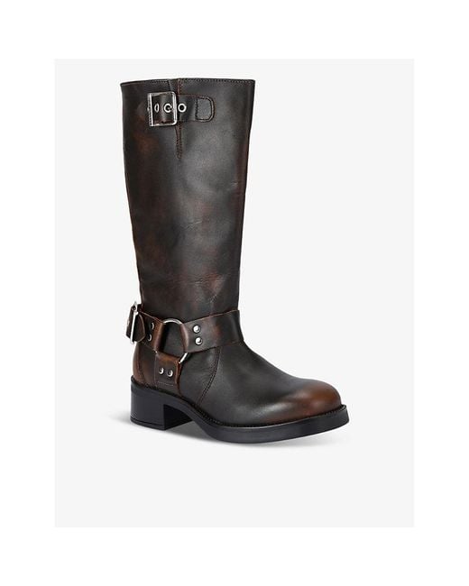 Steve Madden Black Beau Buckle-Embellished Leather Boots