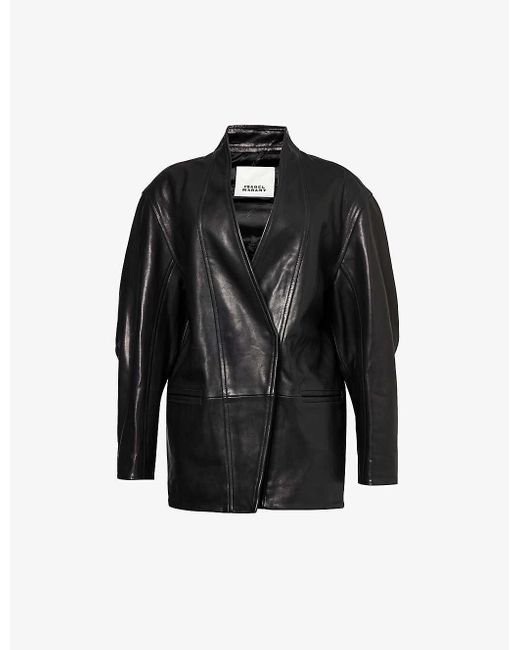 Isabel Marant Black Ikena V-neck Leather Jacket