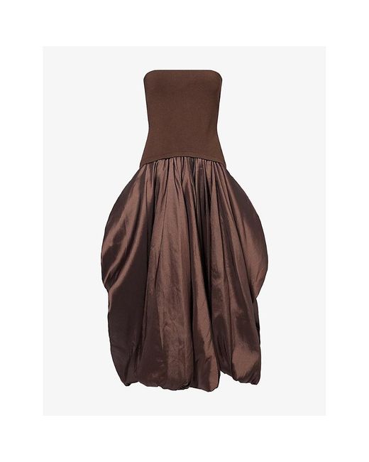 Jonathan Simkhai Brown Izzy Pouf-Skirt Knitted And Woven Midi Dress
